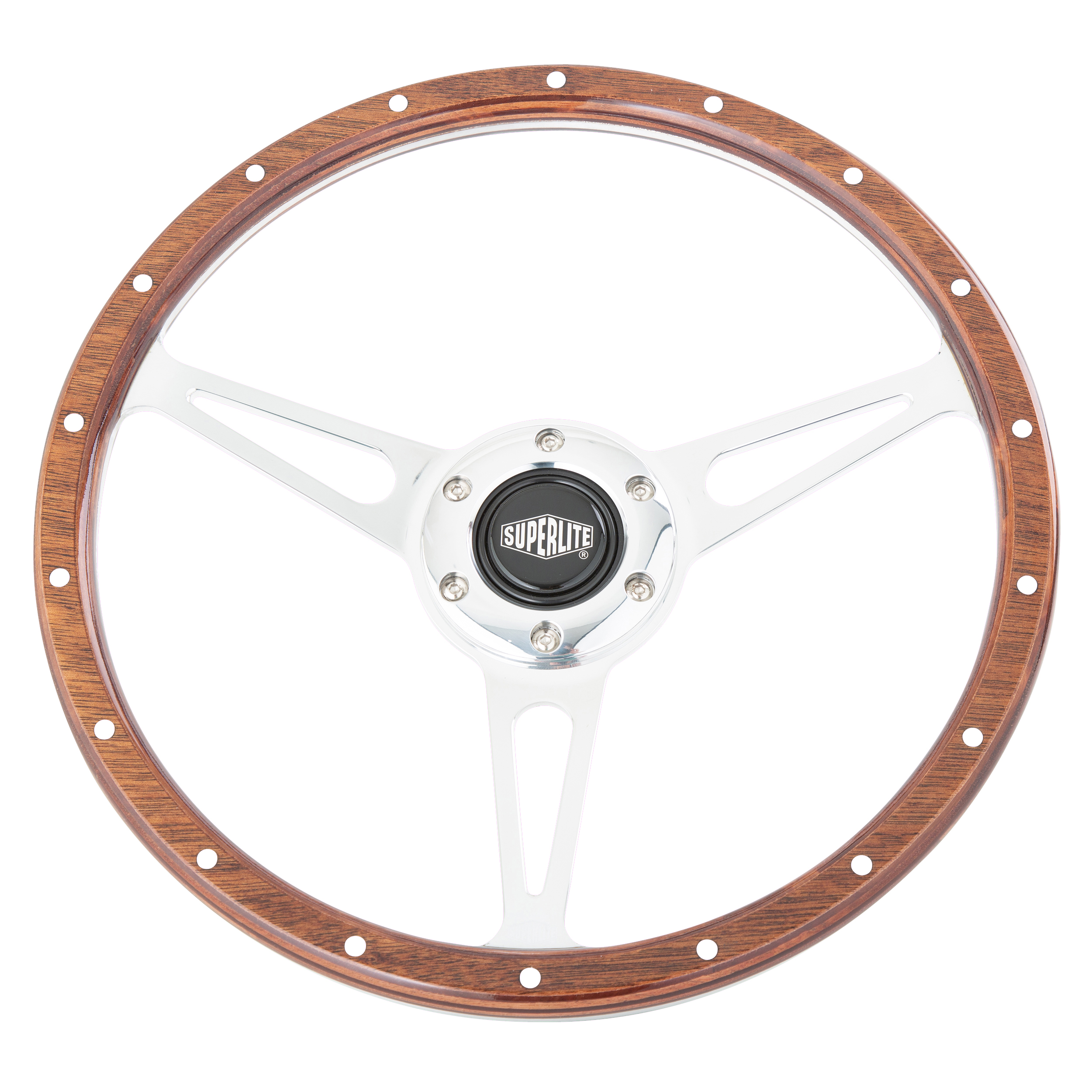 13" SUPERLITE® Dark Woodrim Steering Wheel With Slotted Spokes including boss kit to Fit Classic Mini