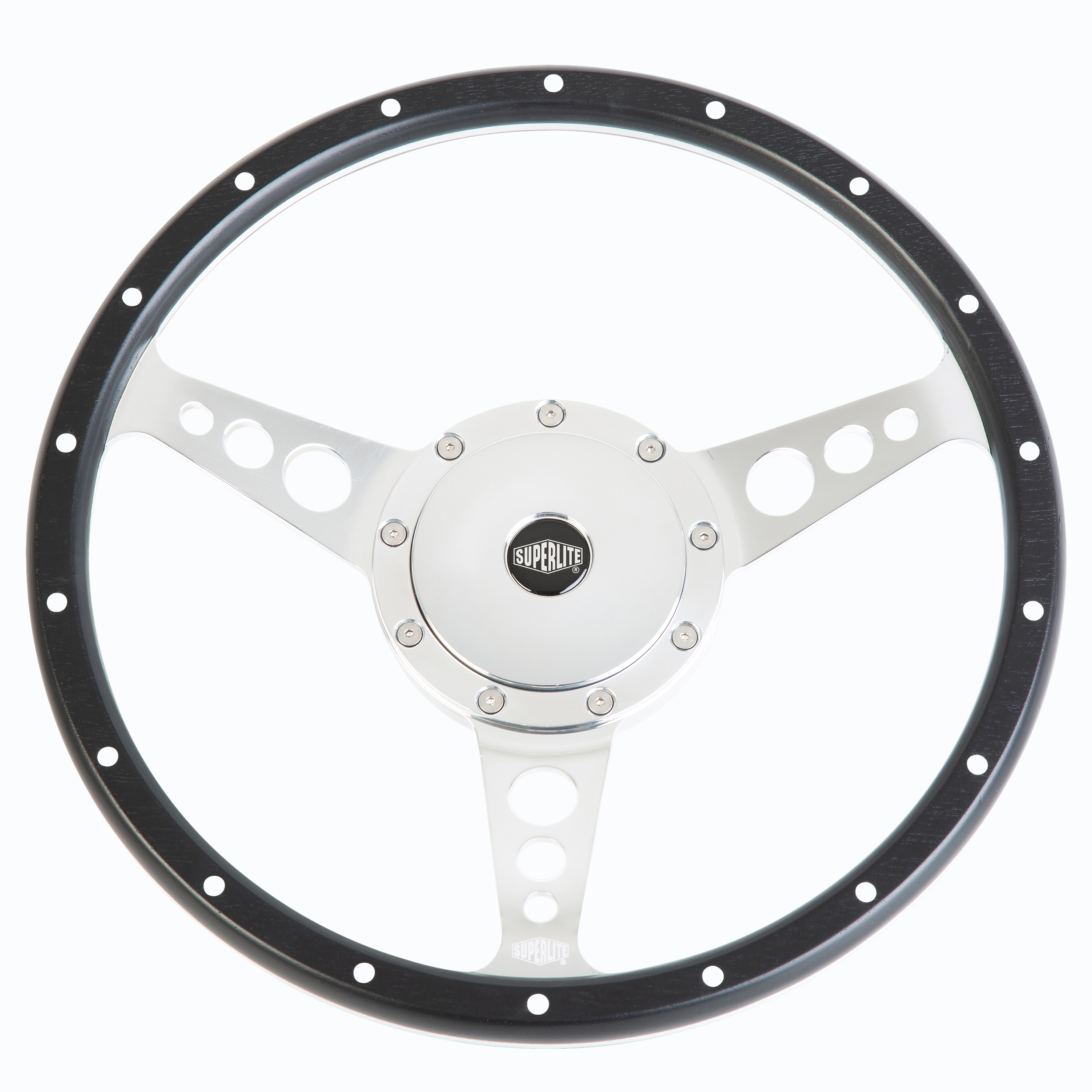 13" SUPERLITE® Black Woodrim Steering Wheel - 3 Spoke - Polish Dished - Holes