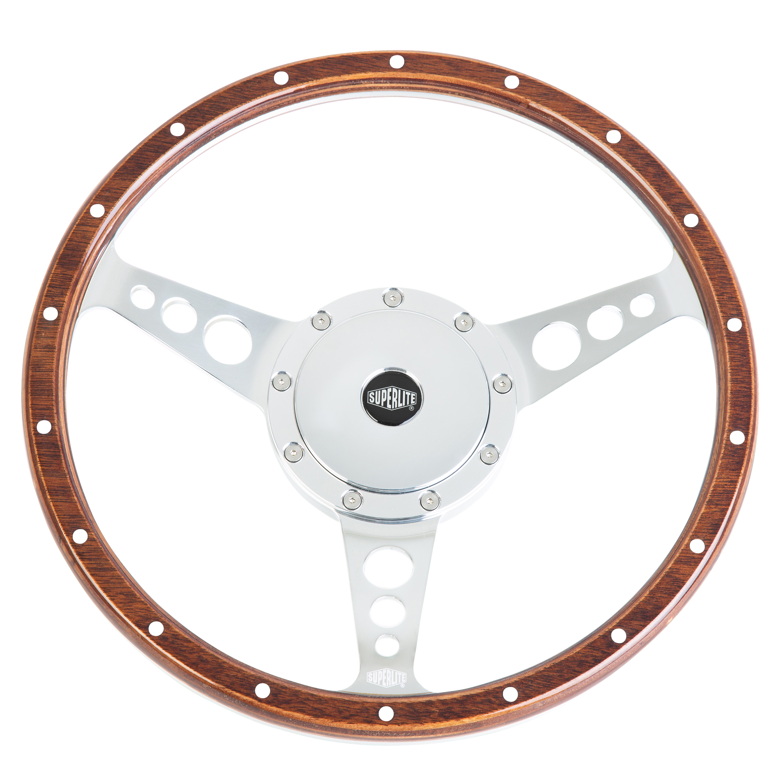 13" SUPERLITE® Dark Woodrim Steering Wheel - 3 Spoke - Polish Dished - Holes