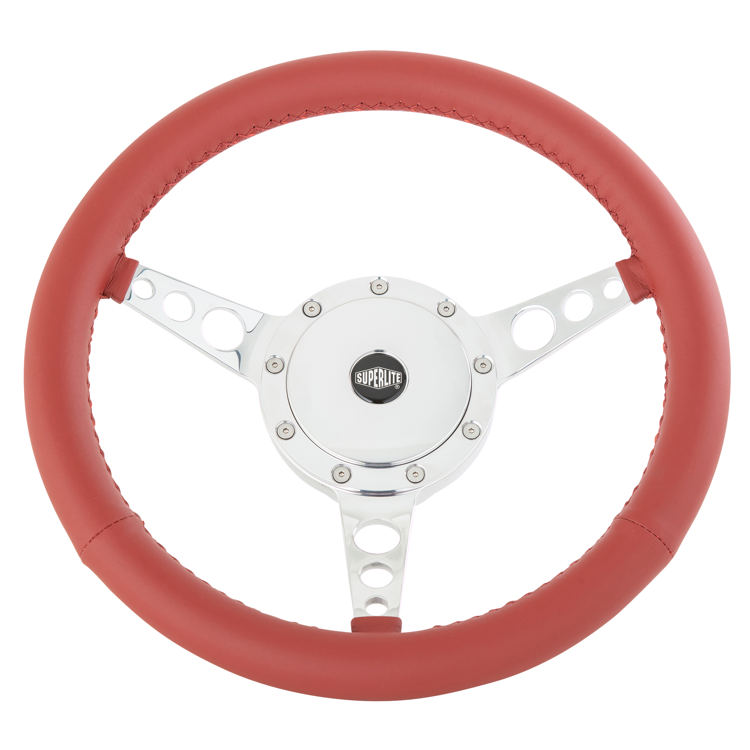 13" SUPERLITE® Burgundy Leather Steering Wheel - 3 Spoke - Polish Dished - Holes